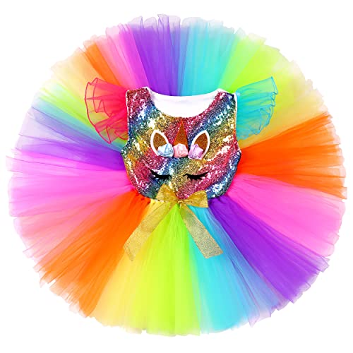 Soyoekbt Unicorn Costume For Girls Unicorn Tutu Dress Led Light Up With Headband For Halloween Birthday Gift Outfit Colorful Sequin 3-4Years #TOP2