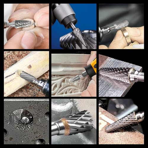 Image of HIDOTOL Carbide Burr Set 1 /4 inch Shank 10PC Tungsten Double Cut Carbide Rotary Burr Set for Metal and Wood Carving, Grinding, Polishing, Engraving, Drilling in Wooden Case.
