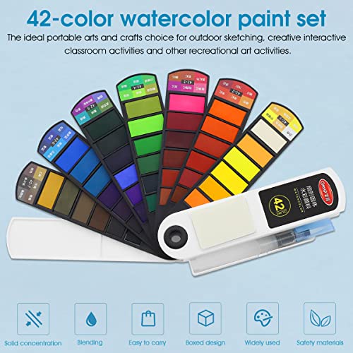Image of Supvox 42 Colors Foldable Solid Watercolor Paint Set with Water Brush Pen