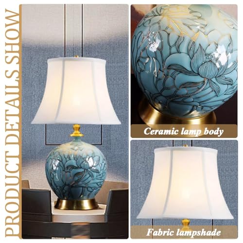 SQUSMAY Modern Coastal Table Lamp 23" Tall Blue Glazed Ceramic Desk Lamp with Fabric Shade Decor for Bedroom Living Room House Bedside Nightstand Home Office Entryway Family - Image 6