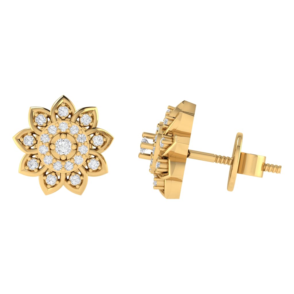 Gold Plated BIS Hallmarked Pure 925 Sterling Silver Floral Screwback Stud Earrings | Dailywear Lightweight Silver Stud | Rhodium, Rose-Gold Plating Options | Model ERS00768-image-22