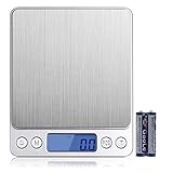 HEYFIT 0.01oz/0.1g 3000g Digital Gram Food Scale Pocket Sized Multifunction Stainless Steel with Precision Measuring LCD Backlit Display for Kitchen Silver