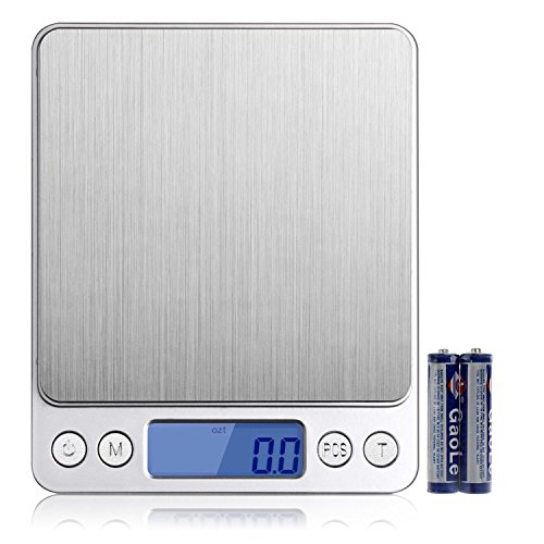 HEYFIT 0.01oz/0.1g 3000g Digital Gram Food Scale Pocket Sized Multifunction Stainless Steel with Precision Measuring LCD Backlit Display for Kitchen Silver