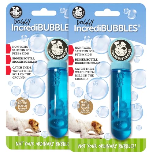 Pet Qwerks Incredibubbles Interactive Pet Toys - Long Lasting Edible Bubbles for Dogs & Cats - Peanut Butter Flavor - 38 ML, All Breed Sizes (Pack of 2)