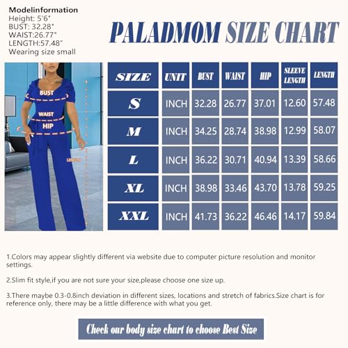 Image of PaladMom Womens Elegant Plus Size Jumpsuits Sexy Back zipper Short Sleeve Mid Waist Wide Leg Straight Rompers
