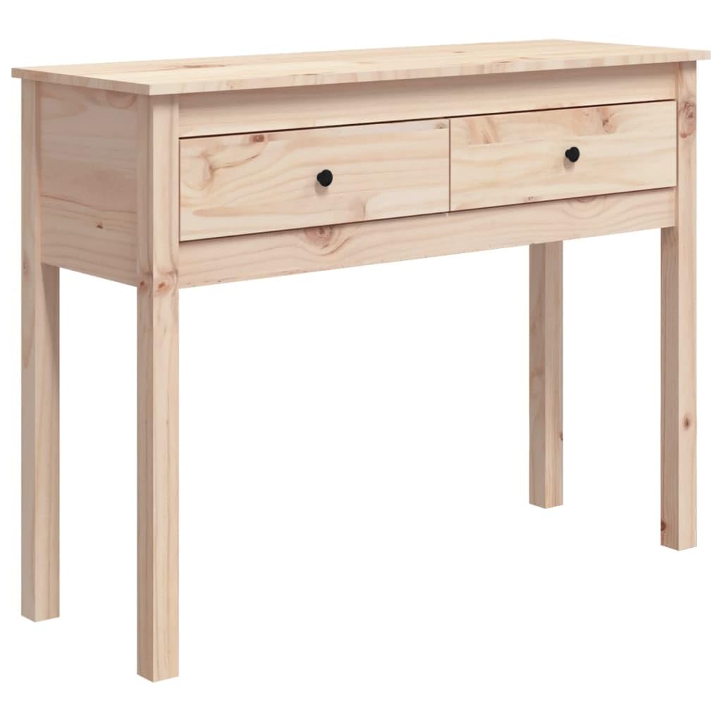 Mesa de pasillo rústica para organizar tu entrada con dos cajones de madera natural de pino