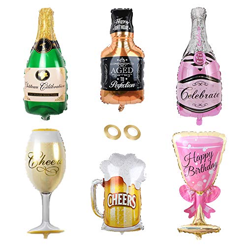 Huture 6PCS Globo de Botella Champán Gigante Botella De Cóctel Globos de Vino Mylar Globo de Helio Reutilizable Globos de Látex Enormemente Divertidos para Decoración de Fiesta Cerveza Cumpleaños