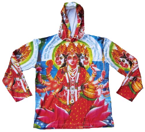 TICILA T-shirt à capuche pour homme Kapuzen Göttin GAYATRI MATA psychodélique Goa Trance DJ fête de plage Kunst Art religion Star Designer Vintage Tattoo Design - Rouge - L Cover