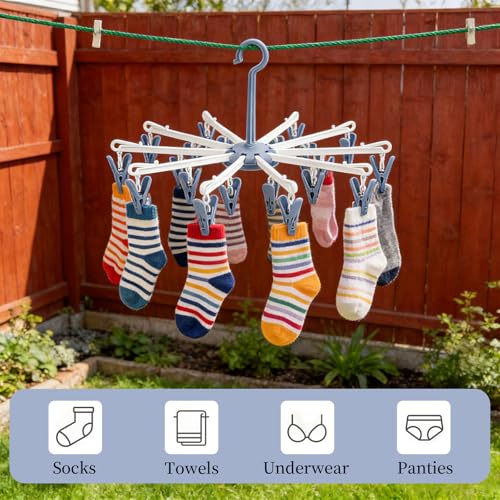 YUZHEDM 20 Clip Sockentrockner Séchoir a Chaussettes Pliant, Séchoir Rotatif en Acier Inoxydable, Crochet Coupe - Vent Pour Chaussettes, Sous - Vêtements, Lingerie, Linge de Lit et Tous les Petits Art