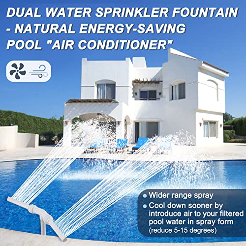Swimming Pool Waterfall Fountain Spray - 2 Fountain Heads Water Sprinkler, Cool & Warm Pool Spa Water Temperatures, Water Fun Pool Aerator Backyard Decor for above & In-ground Indoor Outdoor Pools