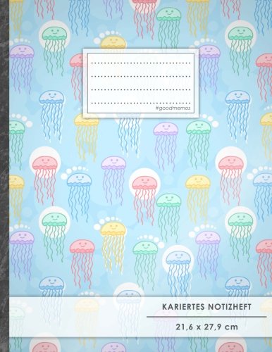 Kariertes Notizbuch • A4-Format, 100+ Seiten, Soft Cover, Register, Mit Rand, „Quallen Trend“ • Original #GoodMemos Quad Ruled Notebook • Perfekt als Matheheft, Skizzenbuch, Notizheft, Tagebuch