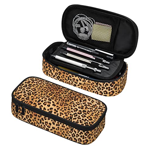 Image of Leopard Print Pencil Case for Girls and Kids Cute Pen Box Pouch Cheetah Print Pencil Bag with Double Zipper, Portable Pencil Pouch for School Office Supplies