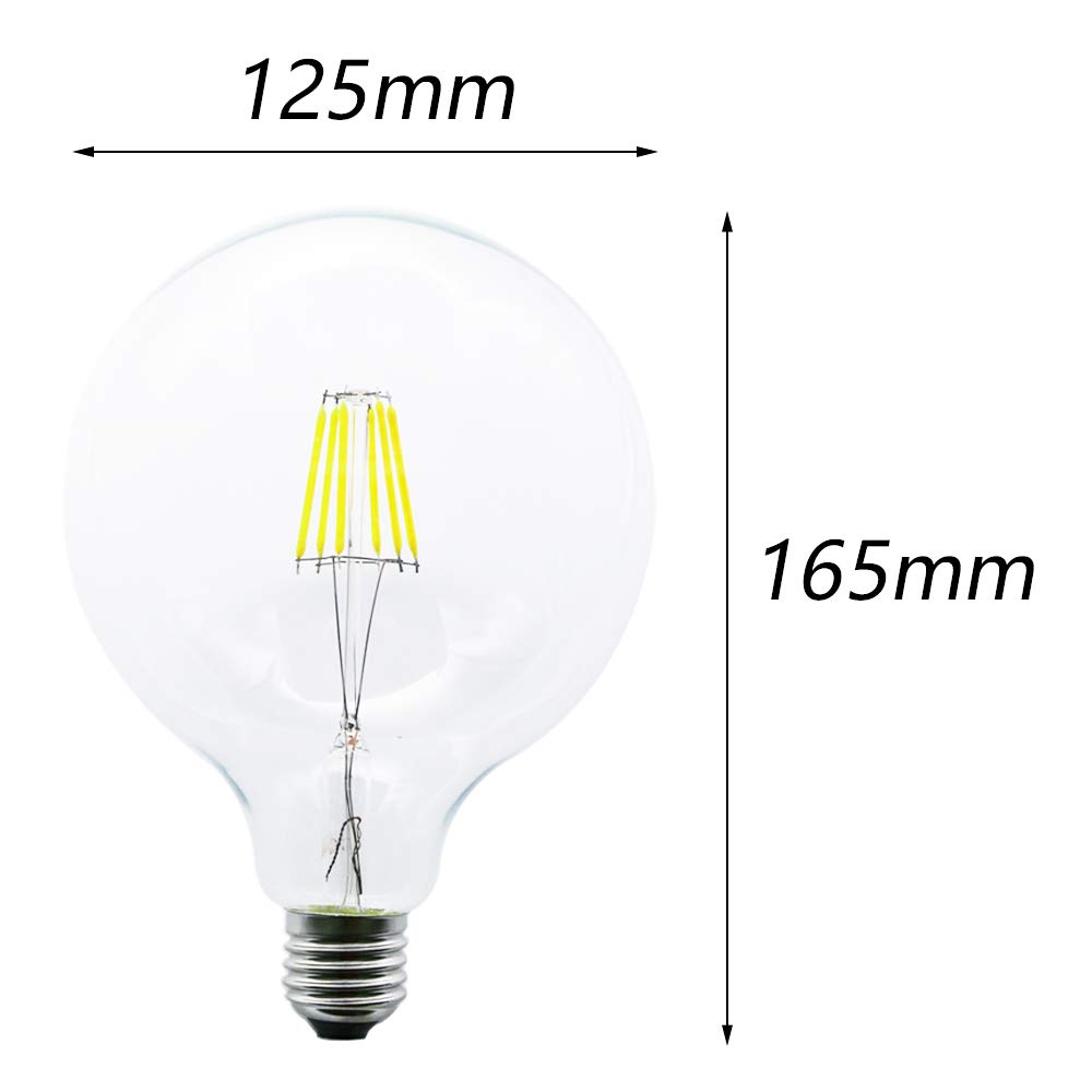20 x G125 LED Edison Casquillo E27, intensidad regulable, 6 W, fresco Blanco 6000 K, 220 V, antigüedad filamento iluminación en Vintage Retro Look, sustituye a bombilla halógena de 45 W