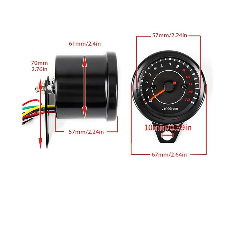 Compteur kilométrique LED Compteur Compte-Tours de Moto avec rétroéclairage LED, Compteur de Vitesse 12 V, 0 à 13000 TR/Min, Accessoires de rénovation universels
