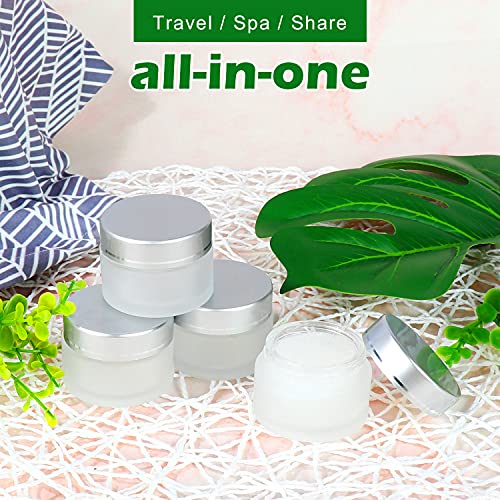 15 Pack 1oz/30g frosted Round Glass Jars - Empty Cosmetic Refillable Containers with Inner Liners, Silvery White Lids… - Image 7