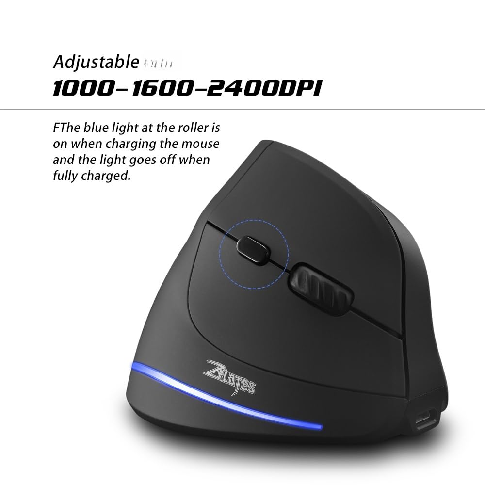 F-35 - Mouse da gioco wireless verticale, ergonomico, ricaricabile, opzionale, portatile, 2400 DPI, per computer Mac e PC