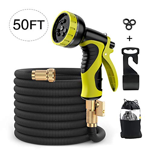 Preisvergleich Produktbild ERAY Gartenschlauch Flexibel 15m, Flexibler Gartenschlauch Beständig und Frostsicher / 2500D*2500D Polyester Gewebe / Dreifacher Latex-Kern / 10 Multifunktionsdüse, Dehnbarer Gartenschlauch, Schwarz