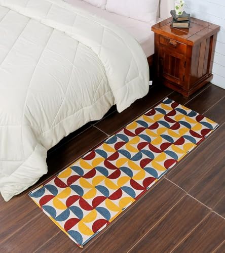 Image of SAGON 2x5 Ft Printed Runner Carpet - Cotton Bedside Rug for Bedroom & Living Room (Modern Arc Blocks)