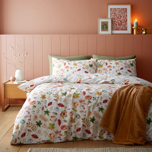 Catherine Lansfield Autumn Pumpkins Reversible Double Duvet Cover Set with Pillowcases Orange