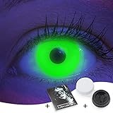Farbige UV Kontaktlinsen 1 Paar Blaue Ice Blue Schwarzlicht Glow Neon Farblinsen. Jahreslinsen Topqualität zu Halloween, Fasching, Fastnacht, Karneval inkl. Kontaktlinsenbehälter - Ohne Stärke