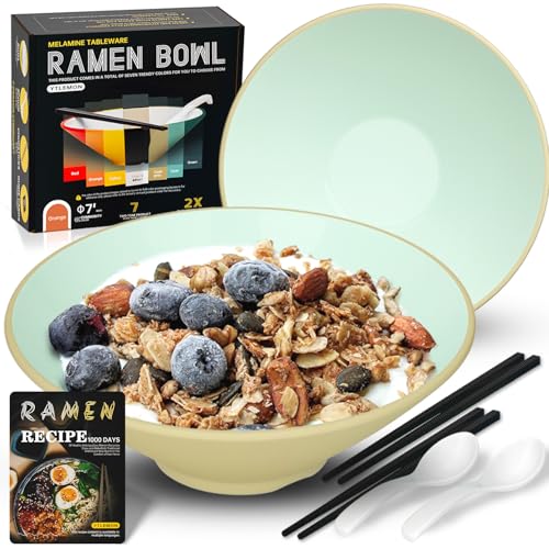 YTLEMON Juego De Tazones De Ramen De Plástico 2 Juegos De Cubiertos Japoneses De 20oz Con Palillos Y Cucharas Para Ensalada De Fideos Y Cereales Regalo Para Hombres Y Mujeres Para Nuevos Hogares