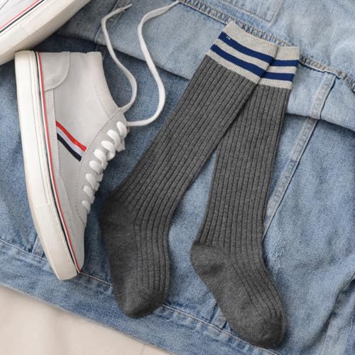 Kid Girls Stripe Assorted Knee High Socks Knit School Uniform Dress Socks Toddler Long Tube Seamless Stockings4