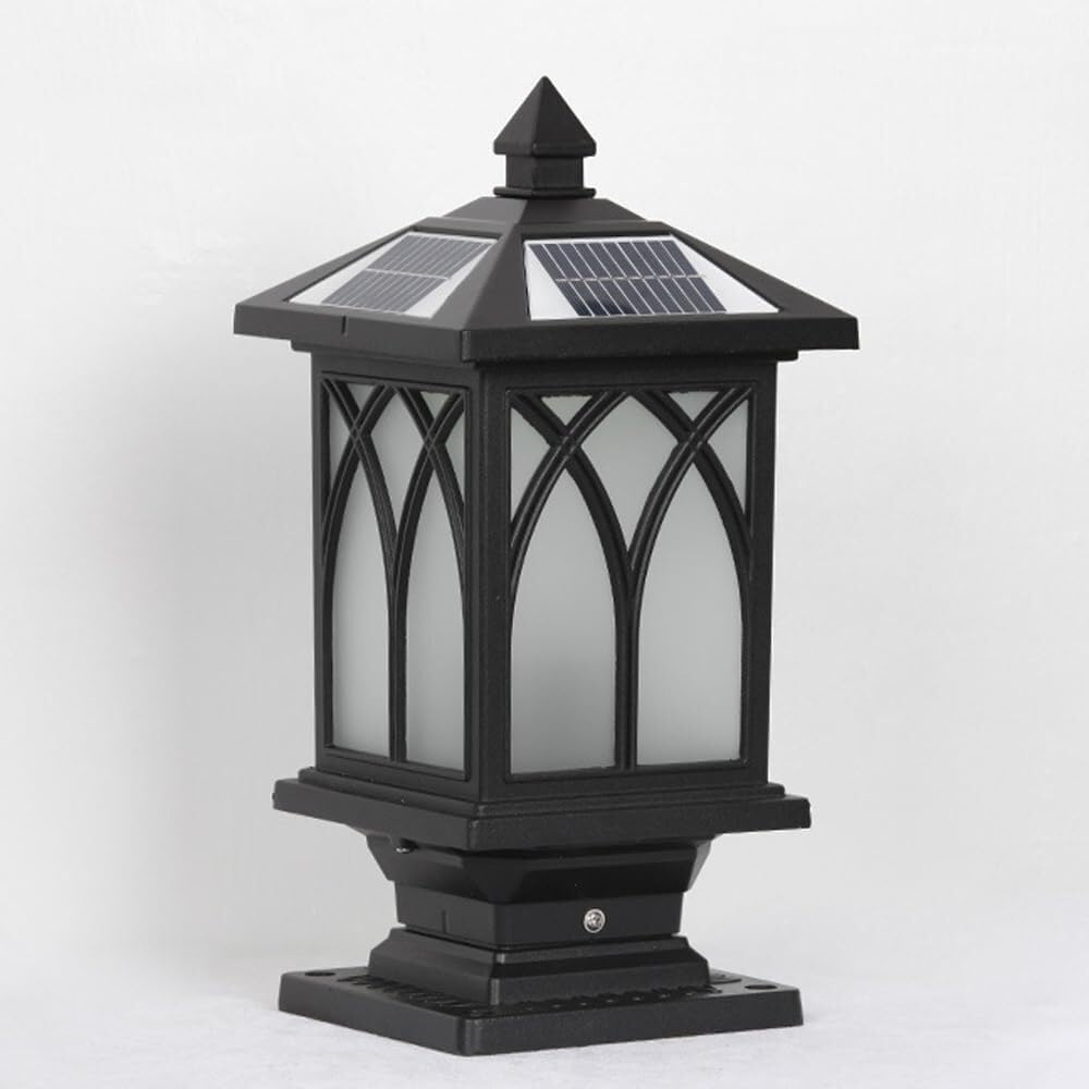 QUSYZD Solar Post Lamp Villa Gate Post Cap Light Outdoor Waterproof Garden Lamps E27 Base Courtyard Vintage Exterior Lantern Landscape Lighting,40cm