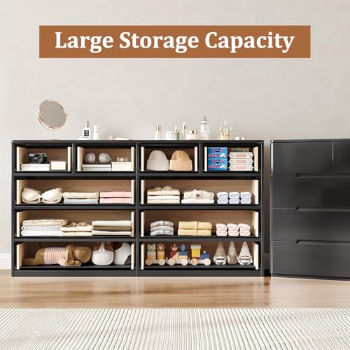 Image of 10 Drawer Black Dresser for Bedroom, 55 inch Long Dresser Chest of Drawers,Large High Gloss Modern Storage Cabinet with Big Drawers Handle Free,Living Room, Entryway, Hallway