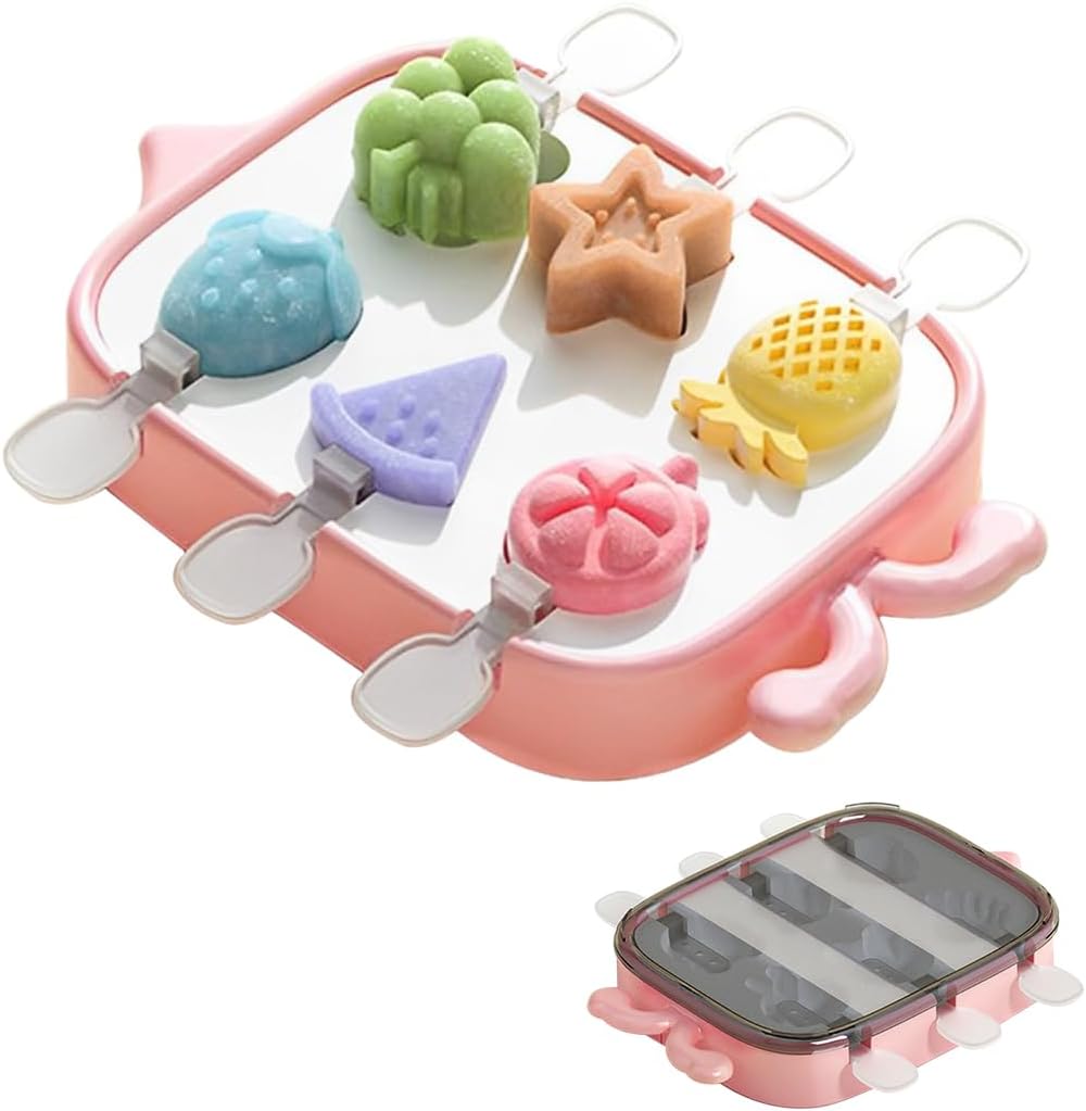 6 Grid Silicone Popsicle Mold, Cute Animal Ice Pop Molds, Popsicle Maker with Reusable Sticks, Easy Release Ice Cube Tray with Lid, for DIY Homemade Summer Ice Cream Lollipop (Yellow)