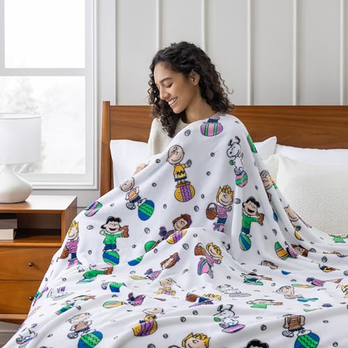 Image of Berkshire Peanuts VelvetLoft Cute Character Snoopy Plush Blanket,Easter Gang 2025 White,Twin 60 in x 90 in (Official Peanuts Product)