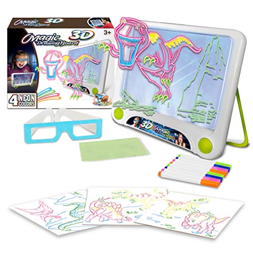 3D Tracing Drawing Board Pad Tablet Educational Learning Toys Creative Writer Doodle Art Easel Set with Liquid Chalk Marker Indoor Play Gift for KindergartenToddlers Boy Girl Kids Age 3 4 5 Years Old