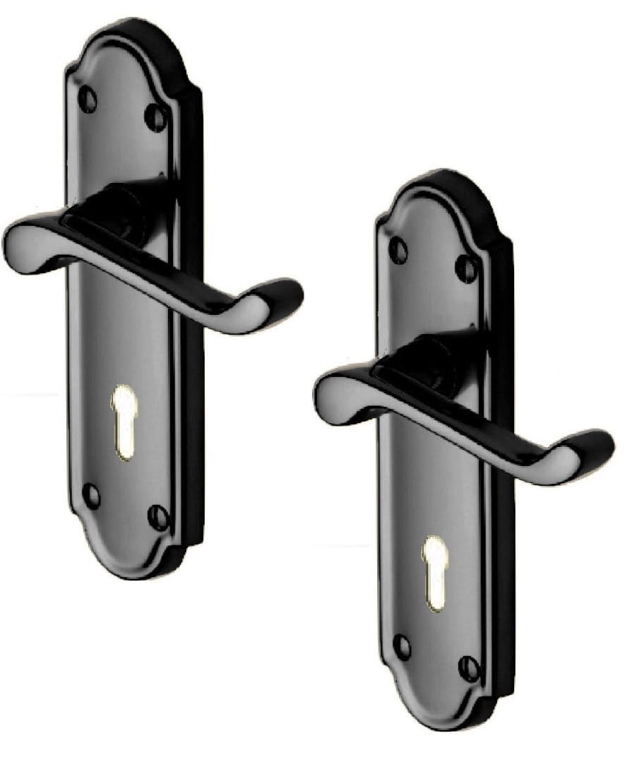Haven Heritage Black Nickel Door Handle Victorian Ashford Interior Latch Lock Bathroom (Lock)