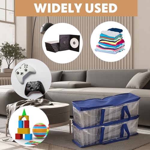 Woanger 10 Pieces CD Storage Bags Transparent PVC DVD Storage Cases Water Resistant CD DVD Holder with Handles and Zipper Clear Media Organizer for Albums Video Games (Blue)