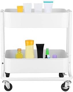 Utility Rolling Cart Beauty Trolley Cart 2 Tier Shelf Rolling Wheels Iron Storage Rack Hair Salon Accessories Mobile Salon Service Trolley