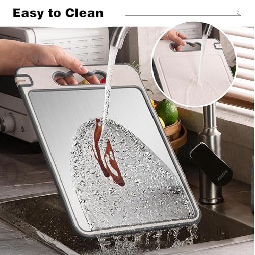 Tabla de cortar doble cara acero inoxidable y PP con ranura miniatura 6