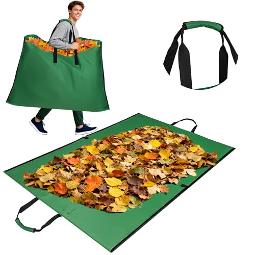 LUCKIPLUS Leaf Bag for Collecting Leaves 600D Oxford Cloth Collapsible Reusable Garden Yard Waste Tarp Container with Padded Handle 2 in 1 Leaf Collector Storage Bags Heavy Duty Leaf Tarp 48 x 72