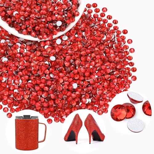 Image of 2000PCS SS16 /4mm Crystal Glass Rhinestones for Bedazzling (Light Red) | Flatback Rhinestones for Crafting DIY Crafts Nail Art Makeup, Light Siam Gems Diamond Charms for Tumbler Shoes Clothing Mug