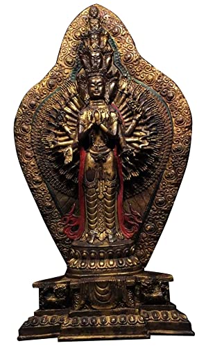 Brass Famille Rose &Gild 1000 Arms Avalokiteshvara of Kwanyin Goddess