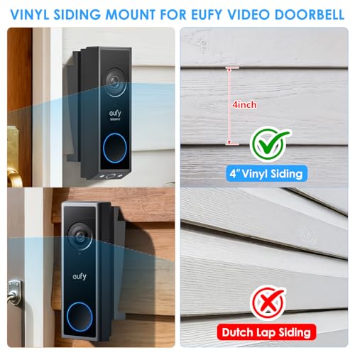 Doorbell Vinyl Siding Mount/Angle Adjustment Mount for Eufy Doorbell E340/C30/C31, Doorbell Corner Mounting Bracket Wedge Kit for Eufy Doorbell Camera, for 4" Standard Vinyl Siding, Not for 15° Mount by Annkoifu - Used condition - Image 2