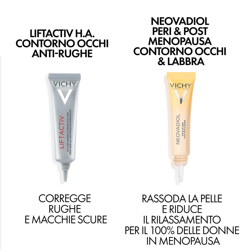 Neovadiol Contorno Occhi e Labbra, Per Nutrire e Lenire Contorno Occhi e Labbra, Formulato Con Omega 3 -6 -9, Acqua Vulcanica di Vichy e Caffeina, 15 ml