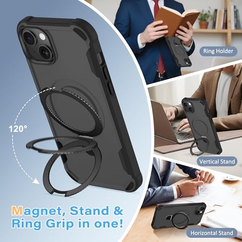 Coque iPhone 13/14 MagSafe noire Fingic avec anneau de support intégré