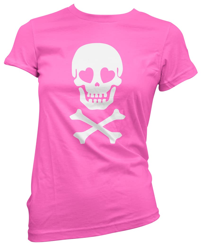 HotScamp Skull and Crossbones Heart Eyes Women's T-Shirt - Pink 12