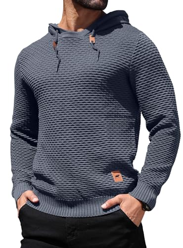 HYPESTFIT Men's Form Fitting Knit Pullover Sweater Hoodie Drawstring Hooded Sweatshirt