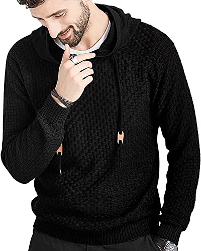 We1Fit Sweat-shirt à capuche pour homme - Manches longues - Motif carré, noir, Medium Cover