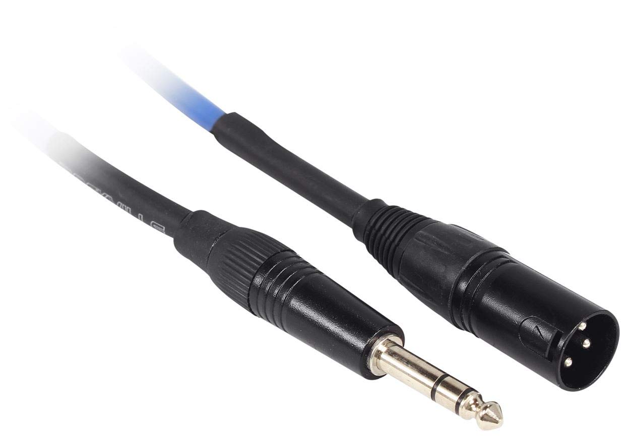 Rockville Bundle: 2-Pack 30' REAN XLR Male to 1/4'' TRS Cables - (Blue, Red) - 100% Copper for Superior Signal Clarity (2 Items)