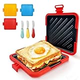 Microwave Toastie Sandwich Maker with Butter Knife, Microwave Toaster, Sandwich Maker, Panini Maker,Dishwasher Safe Design No Electricity Needed Fast Cooking for Travel Friendly/Office/Home (Red)