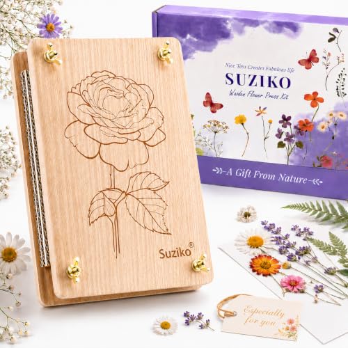 Suziko Grand kit de presse à fleurs avec motif de rose pour adultes et enfants – 27 x 17 cm – Kit d'artisanat pour la conservation des fleurs et des feuilles, excellent cadeau pour les amateurs de