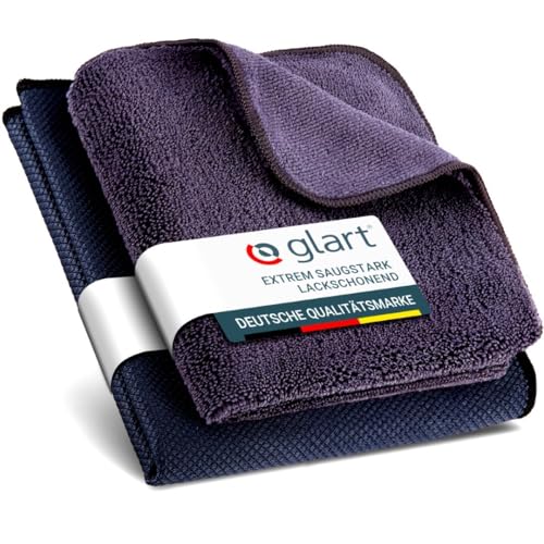 Glart 4432K 2er Set Mikrofasertücher für die Scheibenreinigung, Spezial Fishskin 60 x 40 cm und Trockenflausch 32 x 32 cm