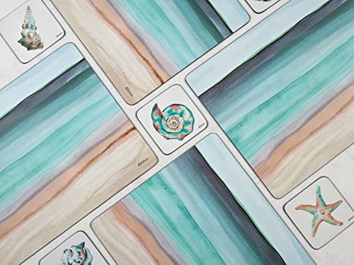 Pimpernel Coastal Shore Collection Placemats | Set Of 4 | Heat Resistant Mats | Cork-Backed Board | Hard Placemat Set For Dining Table | Measures 15.7” X 11.7” #TOP6