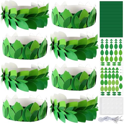 Afniimyapt 12 Sets Religious Crowns Craft Kits DIY Your Own Green Leaves Paper Crowns Hats Christian Rainforest Falls Leaf Paper Headbands Arts Crafts for 2026 VBS Spring Sunday Home Holiday Activity
